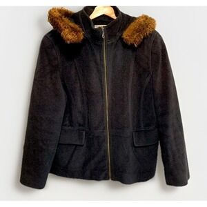 L.L.Bean black coat women's LP Fleece Hooded Zip Jacket cozy warm pockets